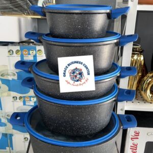 Granite Non-Stick Cookware Set – Blue Handles Edition